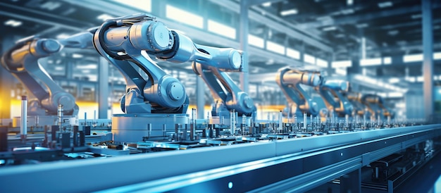 Robotic arms working in a smart factory