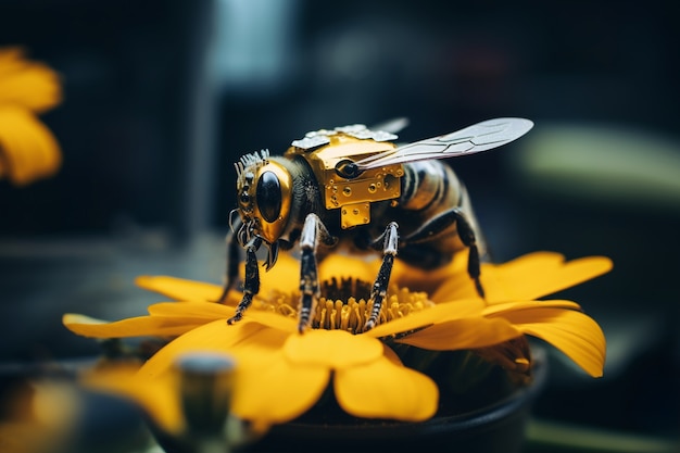 Free photo robotic insect with flowers