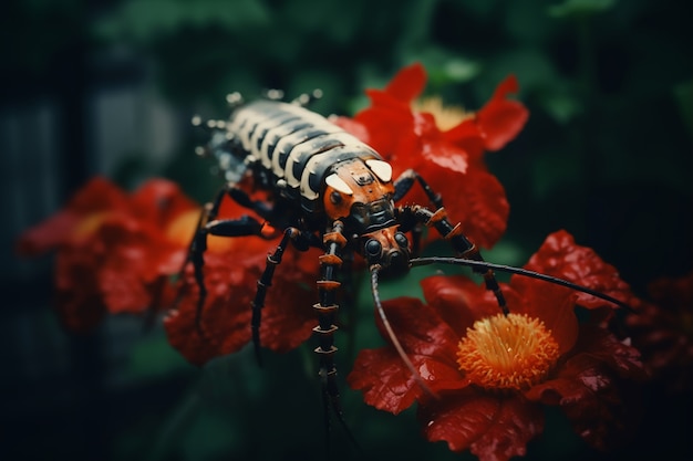 Free Photo robotic insect with flowers