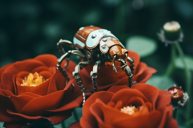 Free Photo robotic insect with flowers