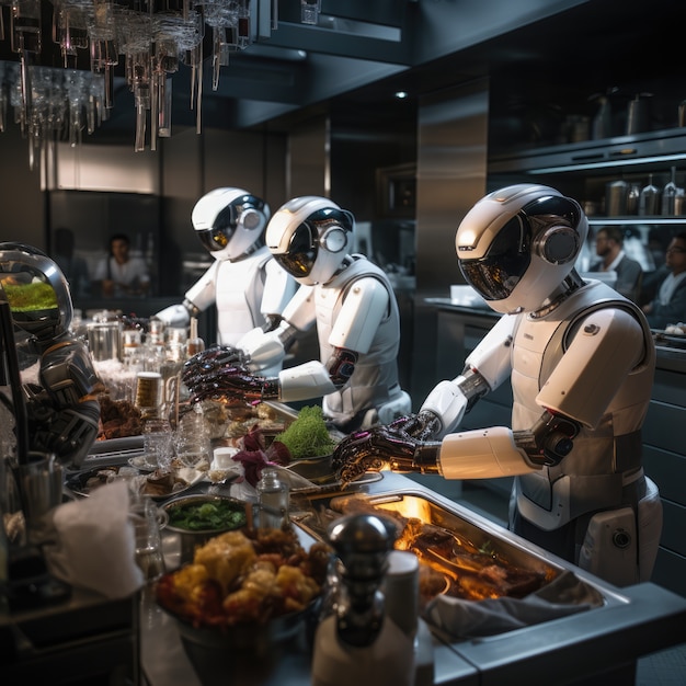 Free photo robots cooking in the kitchen