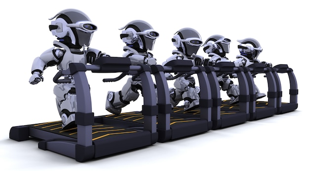 Free photo robots exercising on treadmill