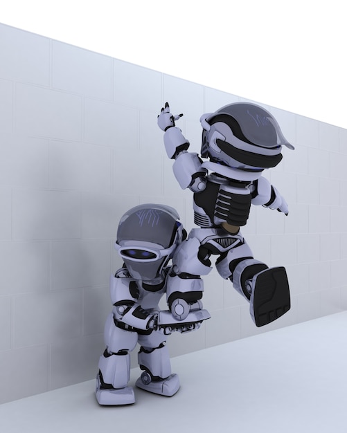 Free Photo robots jumping a wall