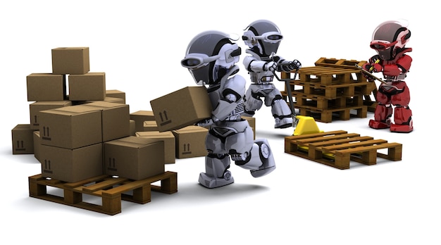 Robots with shipping boxes