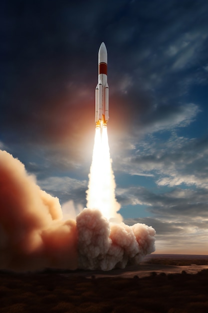 Free Photo rocket flying through space