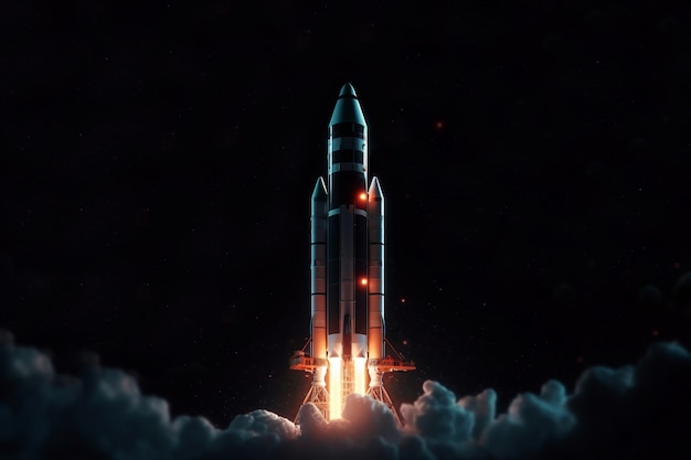 Rocket flying through space