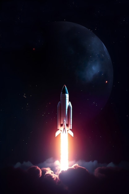 Free photo rocket flying through space