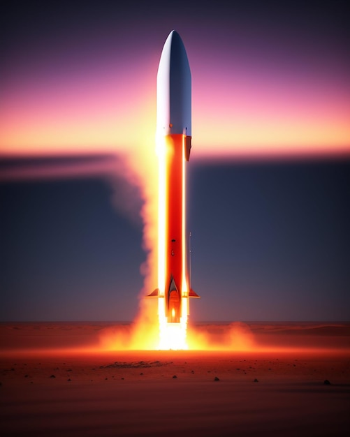 A rocket that is starting to launch with the word space on it