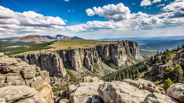 Free photo rocky mountain vista with blue sky