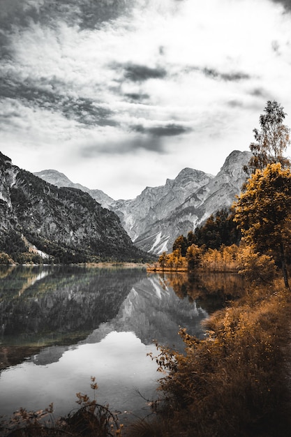 Rocky mountain with a lake