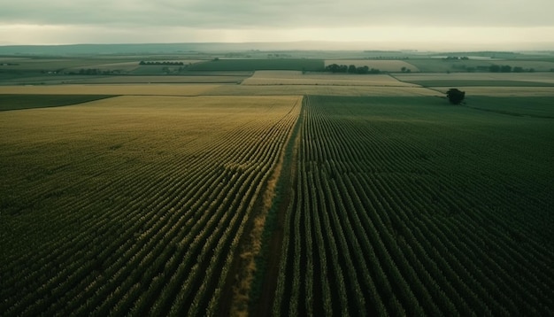 Rolling wheat fields in autumn sunset glow generated by AI