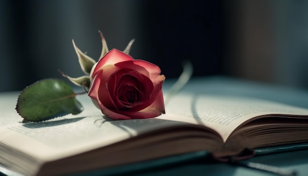 Romance blossoms on table fresh love reading generated by AI