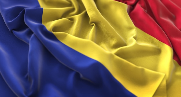 Free photo romania flag ruffled beautifully waving macro close-up shot