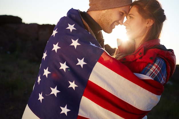 Romantic American Couple at Sunset