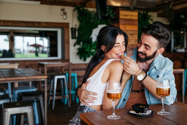 Romantic couple in bar