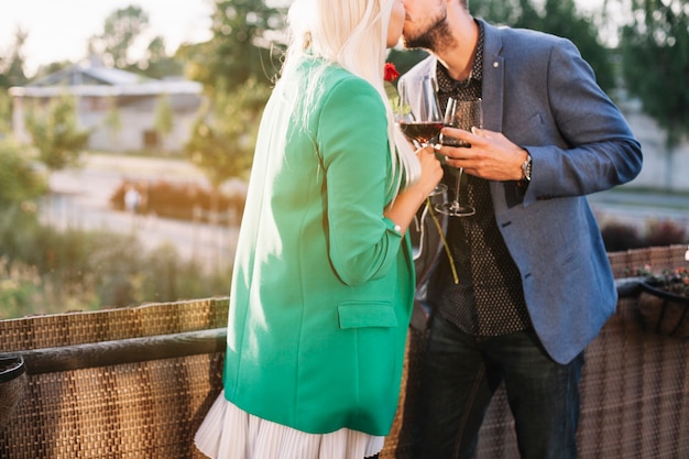 Romantic couple enjoying the drinks at outdoors