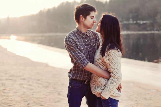 Romantic couple gazing with passion