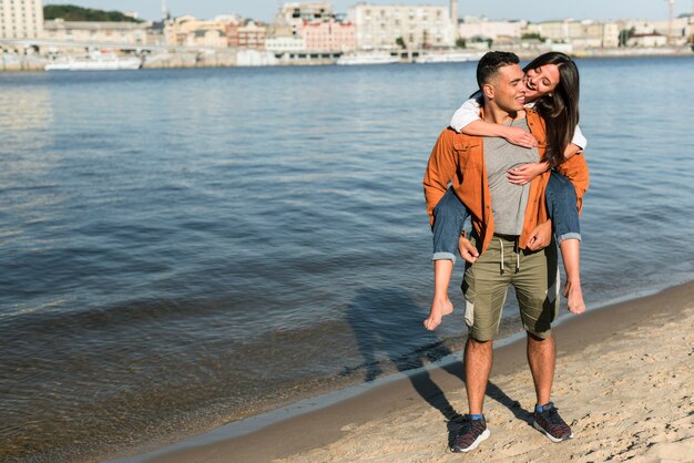 Romantic couple spending time together on the beach