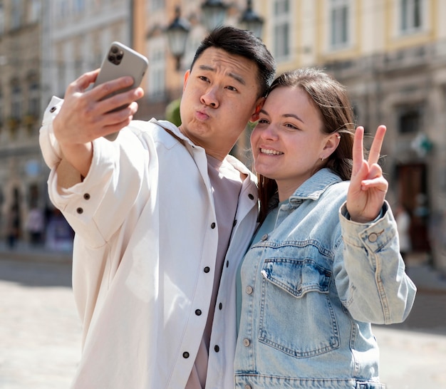 Romantic couple taking selfie