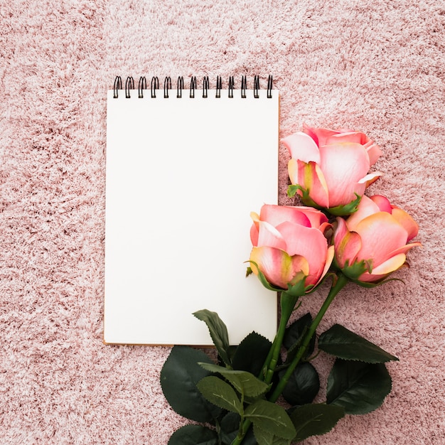 Romantic empty notebook with roses