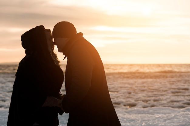 Romantic senior couple at the beach