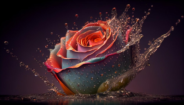 Free photo romantic single flower with dew drops and elegance generated by ai