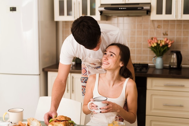 Romantic young man in love with woman