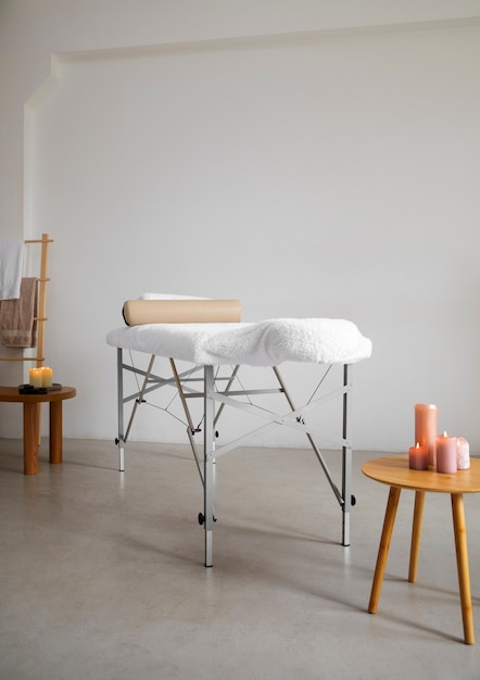 Room interior with bed for massage