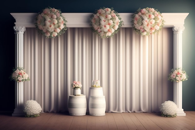 Free photo a room with flowers and a large curtain