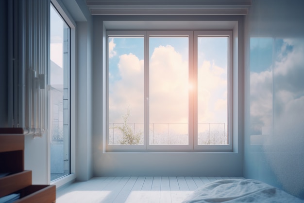 Free photo room with window and surreal view