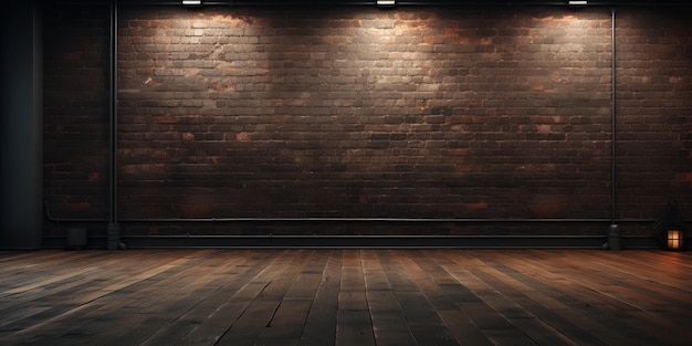 Free Photo a roomy loft with deep wood floors and a matte black brick wall