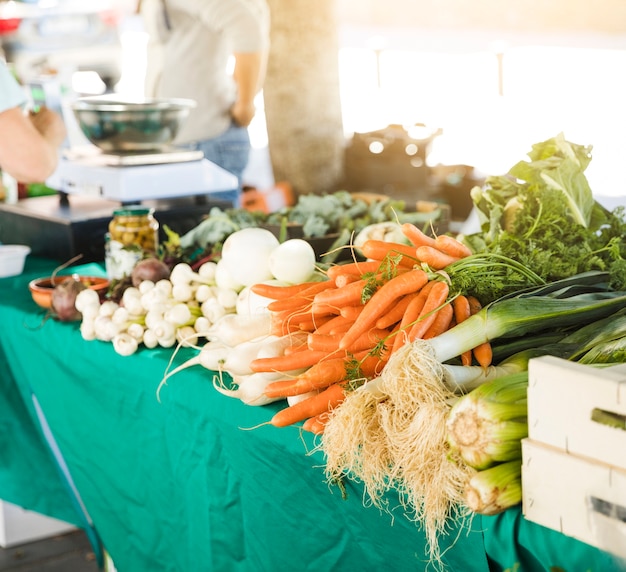 Free Photo roots vegetable on table for sale at grocery store market