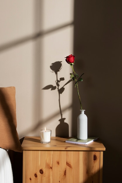 Free photo rose and book on nightstand for sant jordi