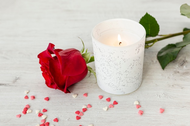 Free photo rose and candle for valentines day