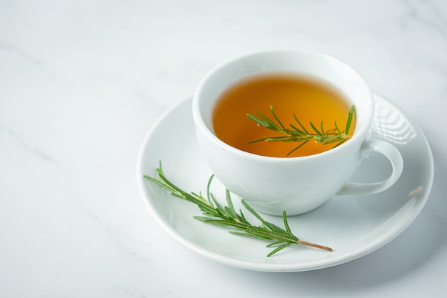 Rosemary Hot Tea in cup ready to drink