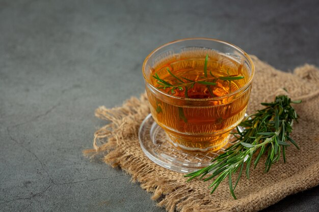 Rosemary Hot Tea in cup ready to drink