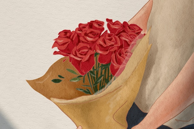 Roses bouquet Valentine’s gift hand drawn illustration