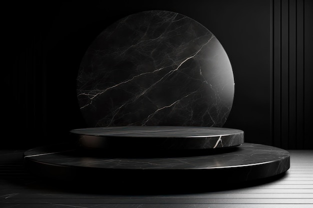 Free Photo round black marble podium for product presentation