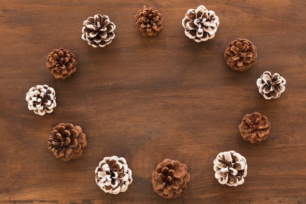 Round frame from cones on table 