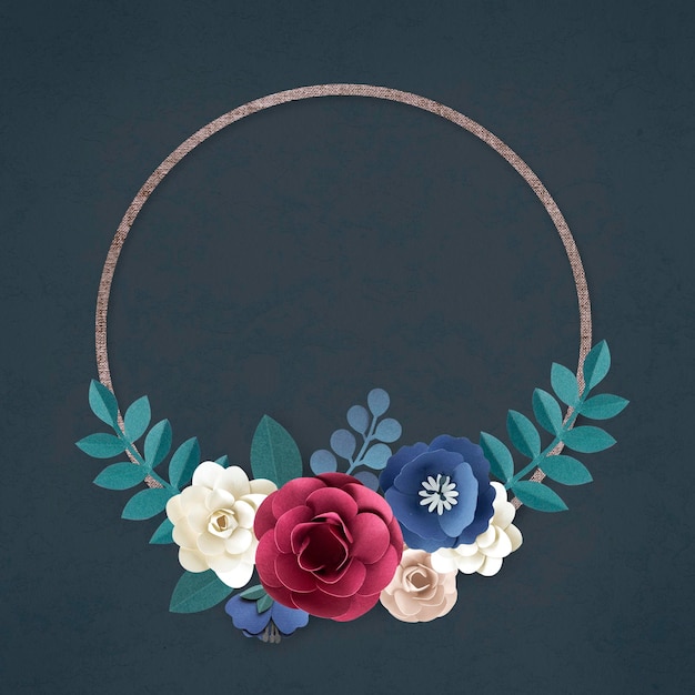 Round paper craft flower wreath vector