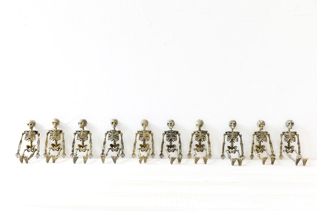 Free photo row of toy skeletons