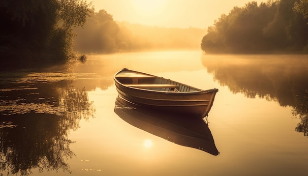 Free photo rowboat glides on tranquil pond at dawn generated by ai