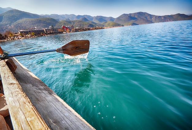 Free photo rowing in the sea water