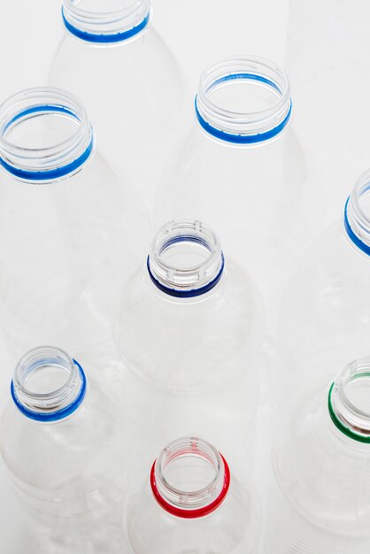 Rows of open plastic bottles