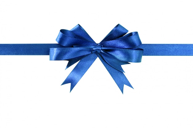 Free photo royal blue gift ribbon bow straight horizontal isolated on white.