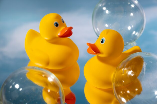 Free Photo rubber ducks arrangement still life