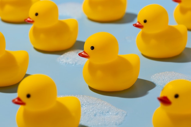 Free photo rubber ducks arrangement still life