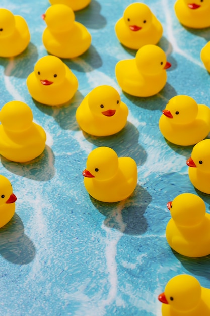 Free photo rubber ducks arrangement still life