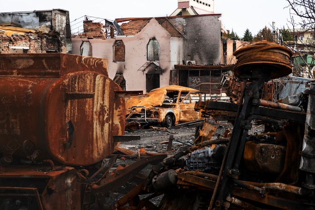 Free Photo ruined city russian's war in ukraine