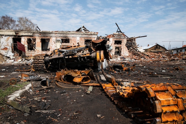 Free photo ruined tank russian's war in ukraine